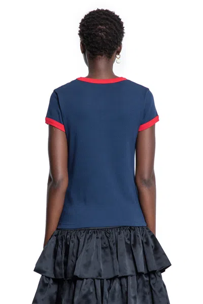 Valentino Crewneck Short Sleeves Contrast Trim Tops In Blue