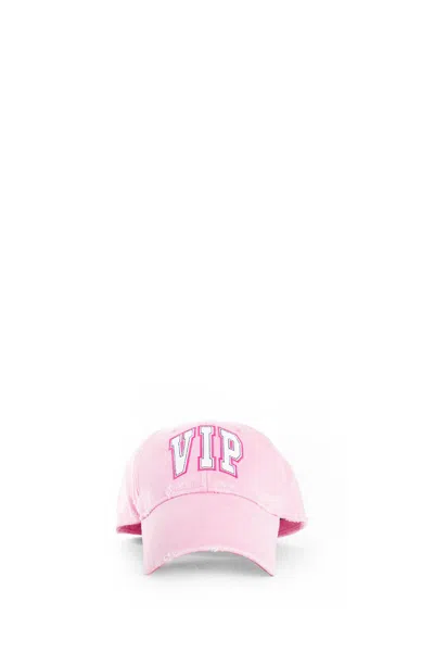 Balenciaga Distressed Cotton Visor Hat With Curved Brim In Pink