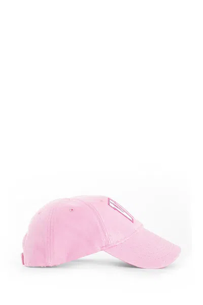 Balenciaga Distressed Cotton Visor Hat With Curved Brim In Pink