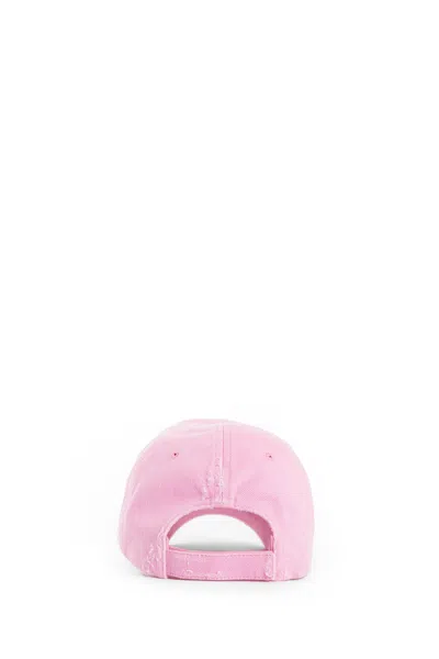 Balenciaga Distressed Cotton Visor Hat With Curved Brim In Pink