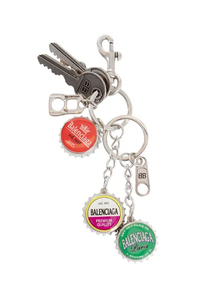 Balenciaga Bottle-opener Keyring In Silver