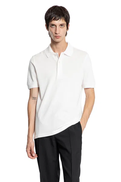 Tom Ford Textured White Pique Polo With Collared Neckline