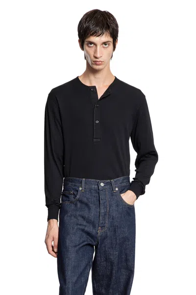 Tom Ford Cotton Stretch Rib Henley T-shirt In Black