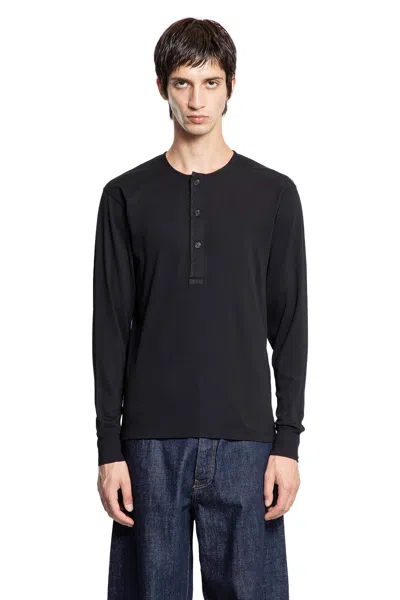 Tom Ford Cotton Stretch Rib Henley T-shirt In Black