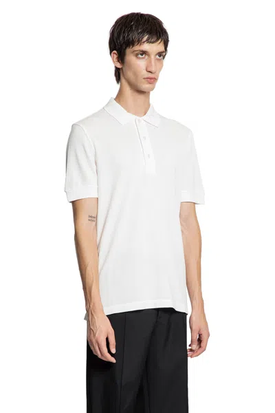 Tom Ford Textured White Pique Polo With Collared Neckline