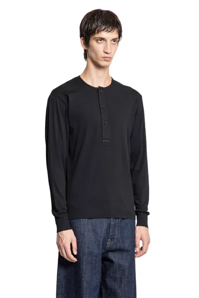 Tom Ford Cotton Stretch Rib Henley T-shirt In Black