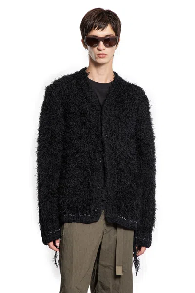 Sacai Furry Knit Cardigan In Black