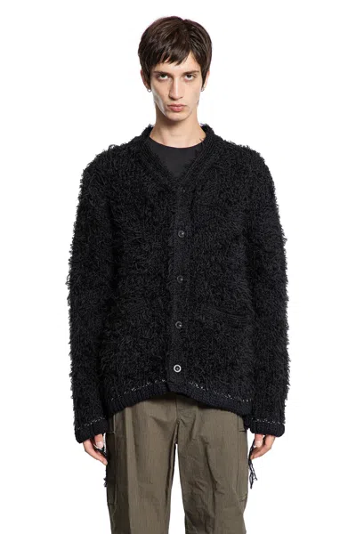 Sacai Furry Knit Cardigan In Black