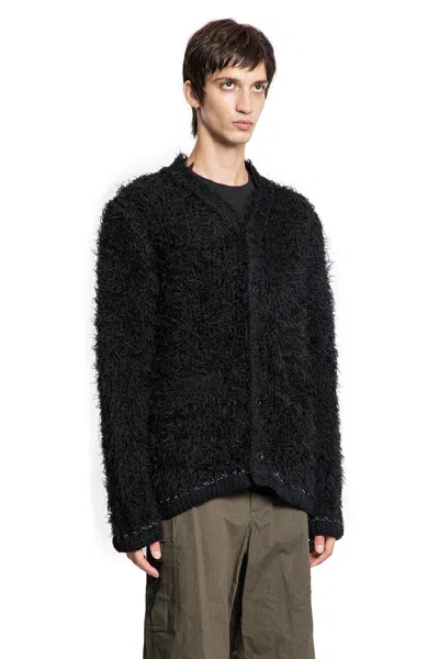 Sacai Furry Knit Cardigan In Black