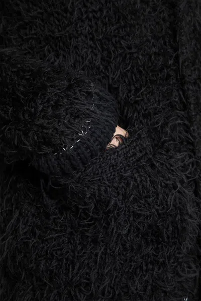 Sacai Furry Knit Cardigan In Black