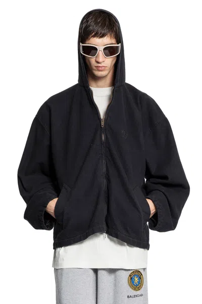 Balenciaga Hooded Zip-up Jacket For Men In Black
