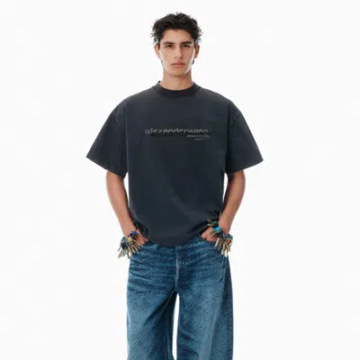 Alexander Wang T-shirt Nera Oversize In Misto Cotone In Black