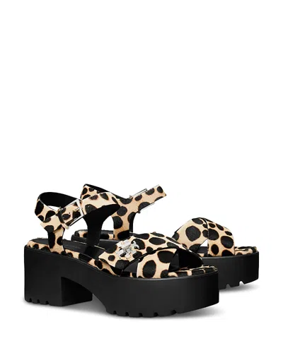 Tory Burch Turnlock Calf Hair Lug-heeled Platform Sandals In Black