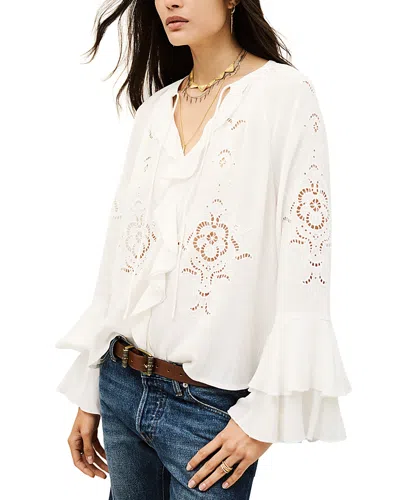 Ba&sh Omar Eyelet-embroidered Ruffle Blouse In White