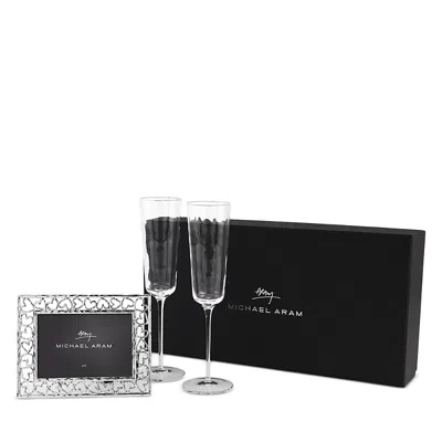 Michael Aram Reflective Champagne Flute And Heart Frame Set In Transparent