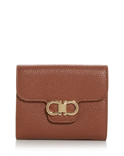 Ferragamo Gancini Leather Wallet In Brown