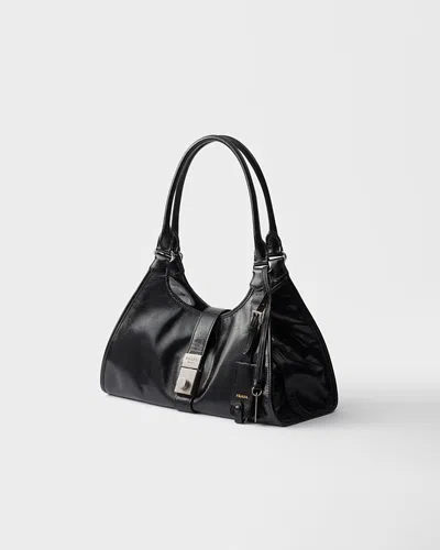 Prada Soft Sound Large Leather Shoulder Bag With Charms In Brown