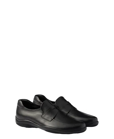 Prada Leather Loafers With Rubber Sole In Black