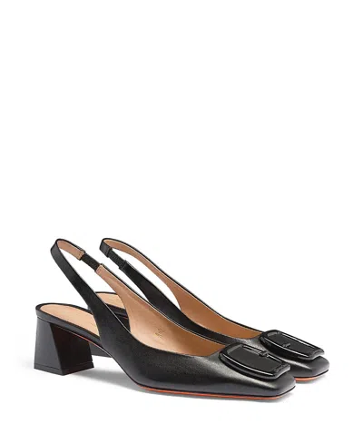 Santoni Lemon Buckle Slingback Leather Pumps In Black