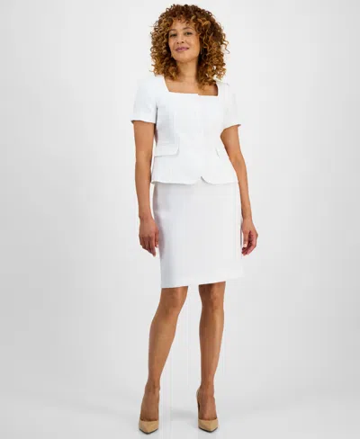 Le Suit Women's Tweed Square-neck Button-front Jacket & Slim Skirt Set, Regular & Petite In White