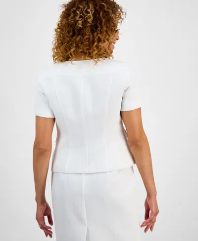 Le Suit Women's Tweed Square-neck Button-front Jacket & Slim Skirt Set, Regular & Petite In White