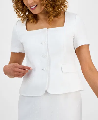 Le Suit Women's Tweed Square-neck Button-front Jacket & Slim Skirt Set, Regular & Petite In White