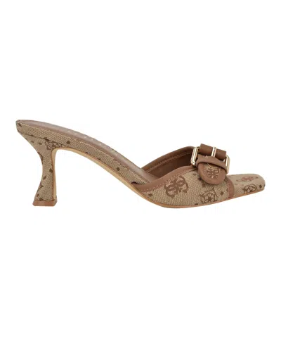 Guess Women's Dista Buckle Kitten Heel Sandals In Brown