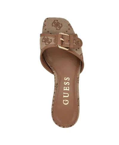 Guess Women's Dista Buckle Kitten Heel Sandals In Brown