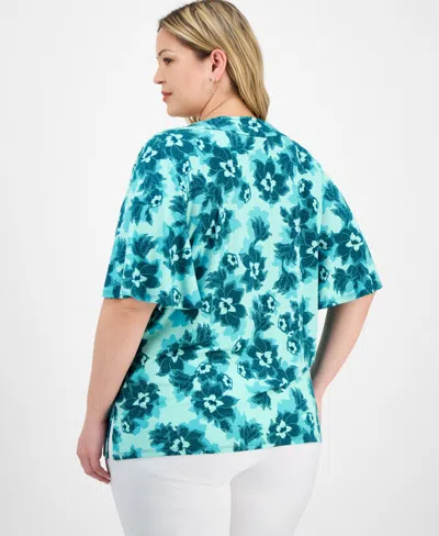 Jm Collection Plus Size Printed Flared-sleeve V-neck Top, Exclusively At Macy's In Green