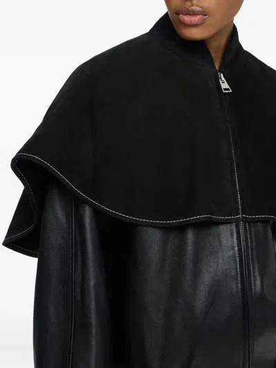 Jw Anderson Oversized-collar Leather Bomber Jacket In Black