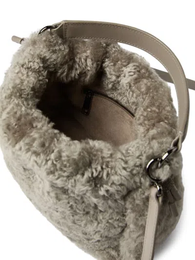 Brunello Cucinelli Shearling Mellow Small Bucket Bag In Neutral