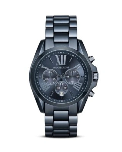 Michael Kors Bradshaw Chronograph Blue Ip Stainless Steel Bracelet Watch In Navy