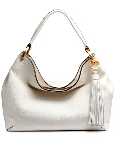 Donna Karan Glenwood Leather Shoulder With Tassel Detail In White