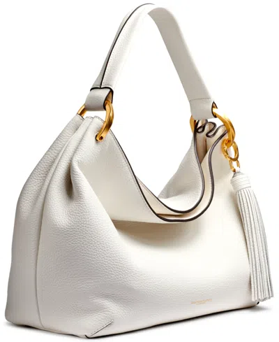 Donna Karan Glenwood Leather Shoulder With Tassel Detail In White