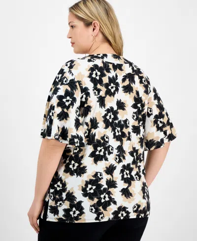Jm Collection Plus Size Printed Flared-sleeve V-neck Top, Exclusively At Macy's In Multi