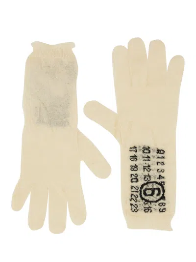 Mm6 Maison Margiela Numeric Signature Gloves Featuring Graphic Print In Neutral