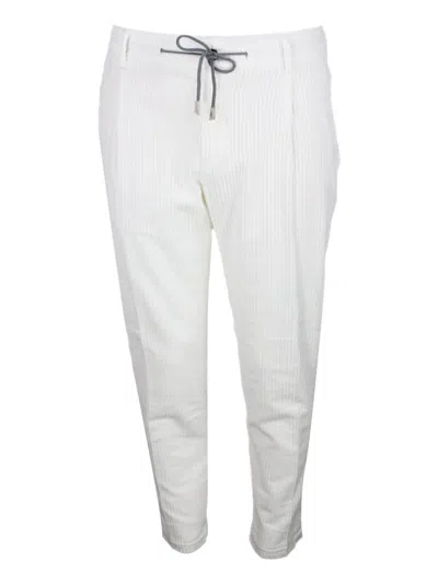 Eleventy Men White Pants With Elastic Drawstring Waist And Tapered Leg In Cotton Blend Stretch Woman In White