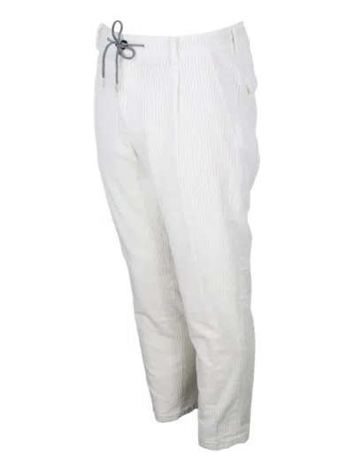 Eleventy Men White Pants With Elastic Drawstring Waist And Tapered Leg In Cotton Blend Stretch Woman In White