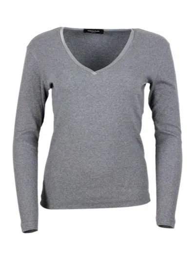 Fabiana Filippi Crewneck Knitwear Contrast Trim In Gray