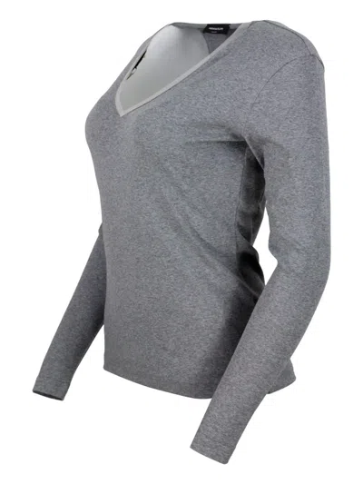 Fabiana Filippi Crewneck Knitwear Contrast Trim In Gray