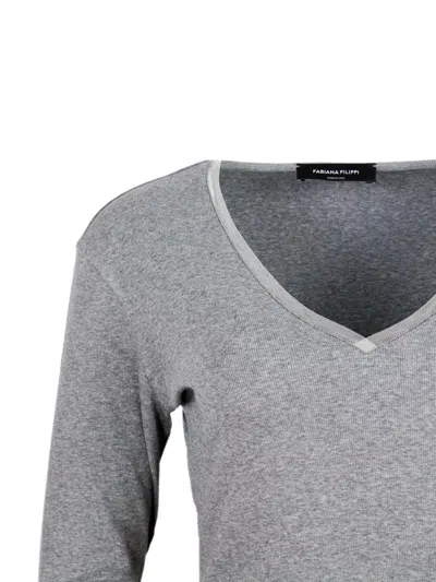 Fabiana Filippi Crewneck Knitwear Contrast Trim In Gray