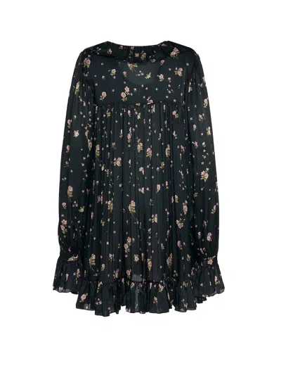 Chloé Gathered Long-sleeve Mini Dress In Silk Charmeuse In Black