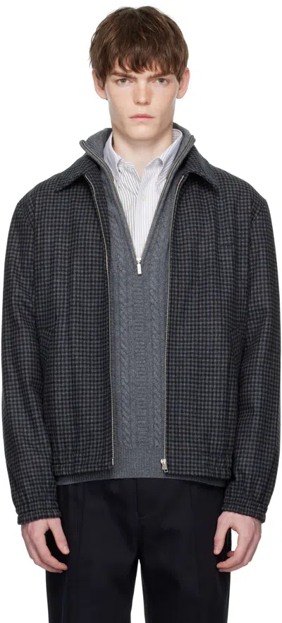 Apc Gilbert Zip-up Houndstooth Jacket In Gray