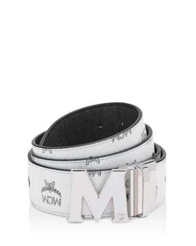 Shop Mcm Buckle Reversible Signature Belt In White
