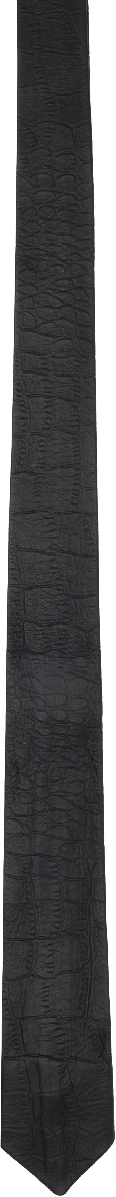 Veert Black Croco Leather Tie In Black