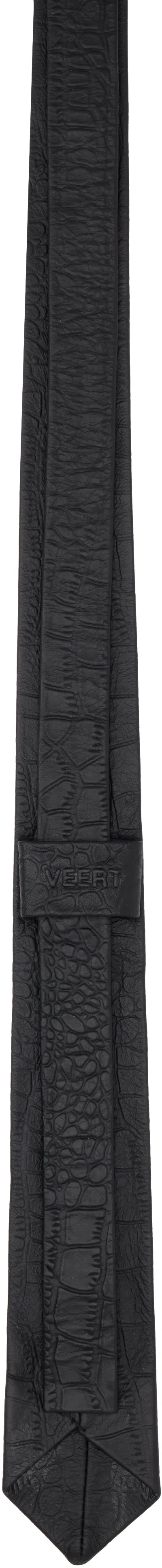 Veert Black Croco Leather Tie In Black