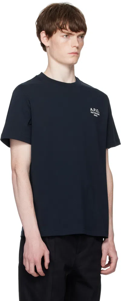 Apc A.p.c. Men Black Crewneck T-shirt With Logo Embroidered On The Front In Cotton Man In Blue