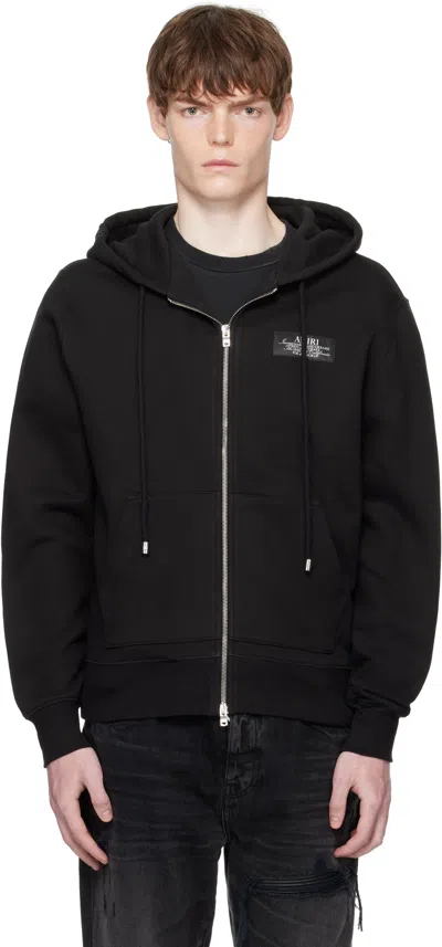 Amiri Black Zip-up Hoodie With Drawstring Hood And Kangaroo Pocket In Black