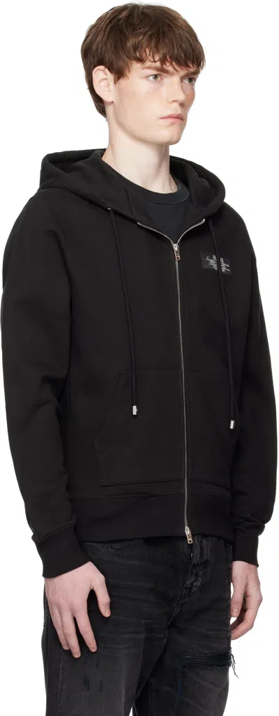 Amiri Black Zip-up Hoodie With Drawstring Hood And Kangaroo Pocket In Black