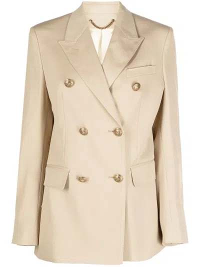 Golden Goose Sand Double-breasted Blazer With Gold Heraldic Buttons In Neutral